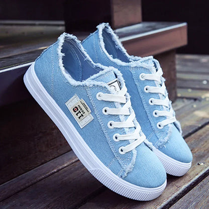 2024 Spring Summer Women Canvas Sneaker Low Top Denim Sneakers Ladies Lace-Up Flat Canvas Board Shoes Female Sapatos Femininos