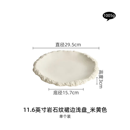 Rock Pattern Skirt Plate Dish Dish Household Ceramic Flat Shallow Plate Hotel Display Plate