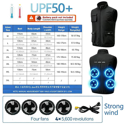 Summer Cooling 2-4 Fan Holes Fan Workwear, Unisex Short Sleeve, Outdoor Sun Protection & Cooling Vest with Built-in Fans