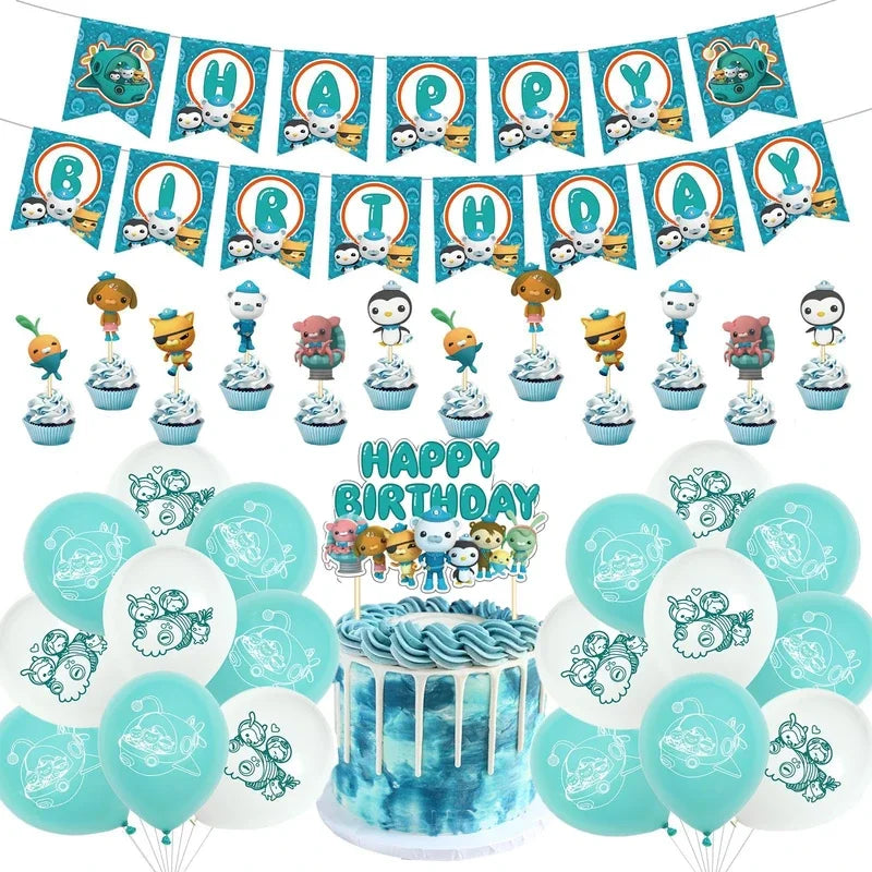 The Octonautsed Party Decoration Bear Cat Penguin Latex Ballons Captain Sea Animal Foil Balloons Happy Birthday Banner Kids Toy