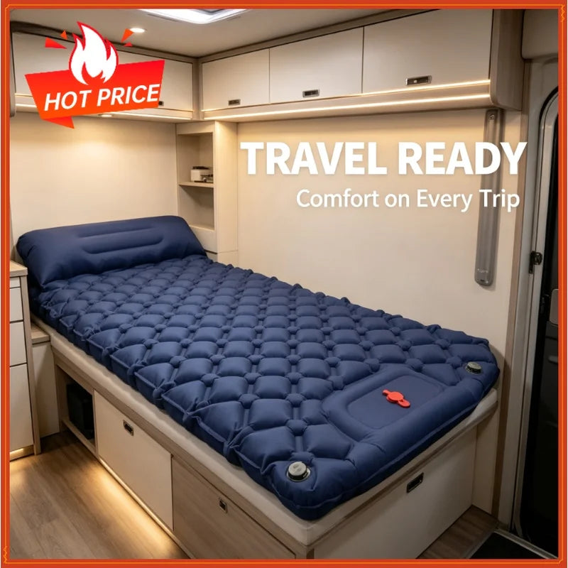 Outdoor Camping Sleeping Pad Folding Sleep Mat Beach Inflat Mattress with Pillows Ultralight Air Mat Travel Hiking New