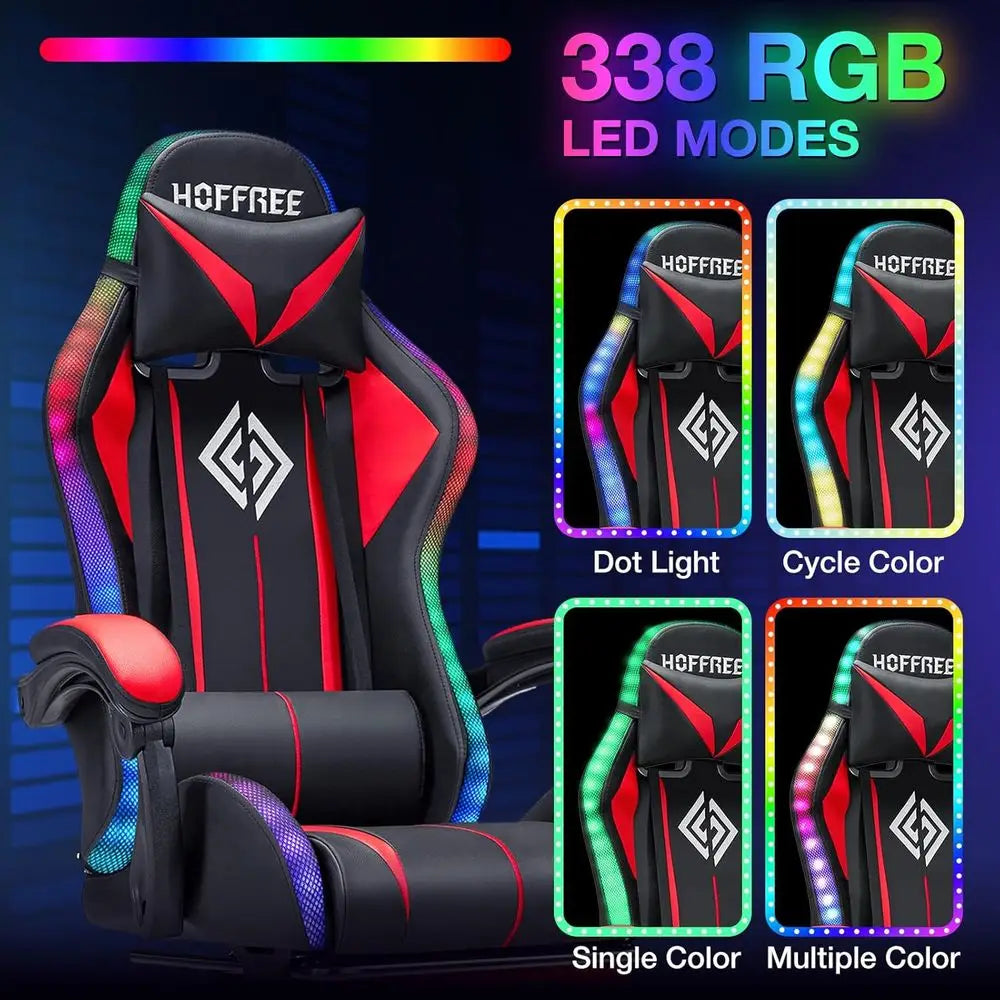 Gaming Chair Massage with LED RGB Lights and ootrest Ergonomic Computer Chair High Back Video Game Chair with Adjustable Lumbar