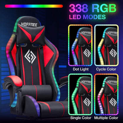 Gaming Chair Massage with LED RGB Lights and ootrest Ergonomic Computer Chair High Back Video Game Chair with Adjustable Lumbar
