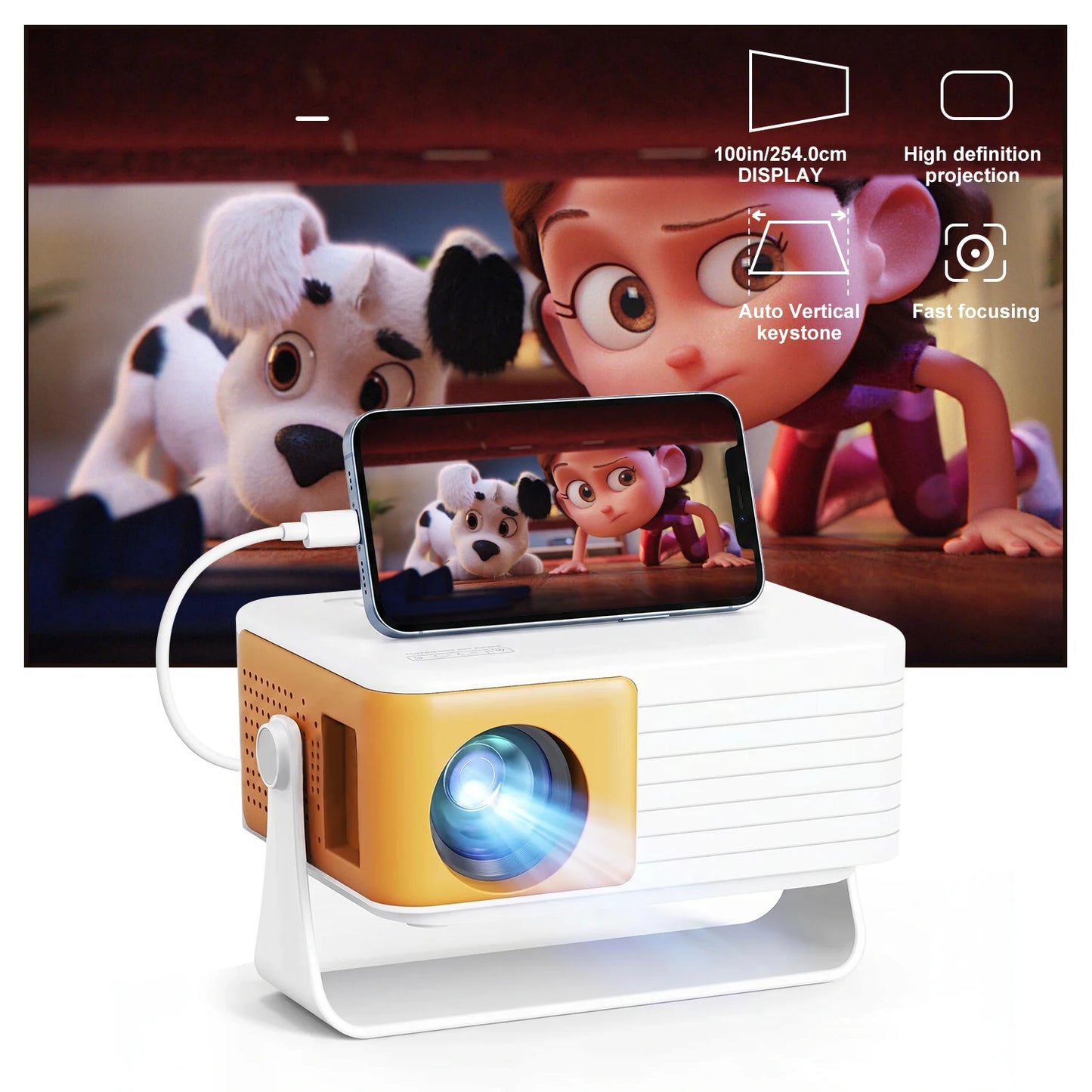 Salange Y30Pro Mini Portable Projector, Supports 1080P, Auto Keystone, USB/TF for Home Theater, Compatible with IOS/Android/Lapt