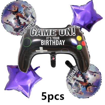 Fortnite Balloons Happy Birthday Banner Shooting Game Party Decoration Alpaca Llama Disposable Tableware Background Cake Topper