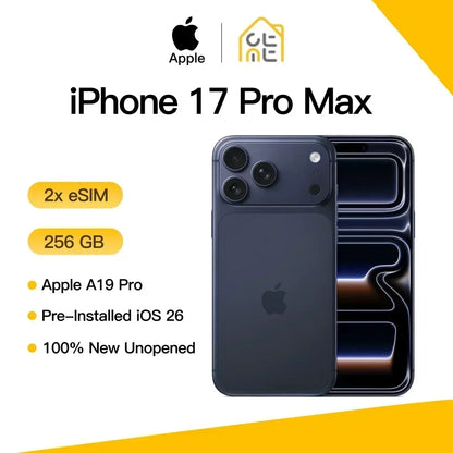 Apple iPhone 17 Pro Max Original Fully Unlocked ESIM 120Hz 6.9' Super Retina XDR OLED A19 Pro Chip Triple 48MP Brand New Sealed