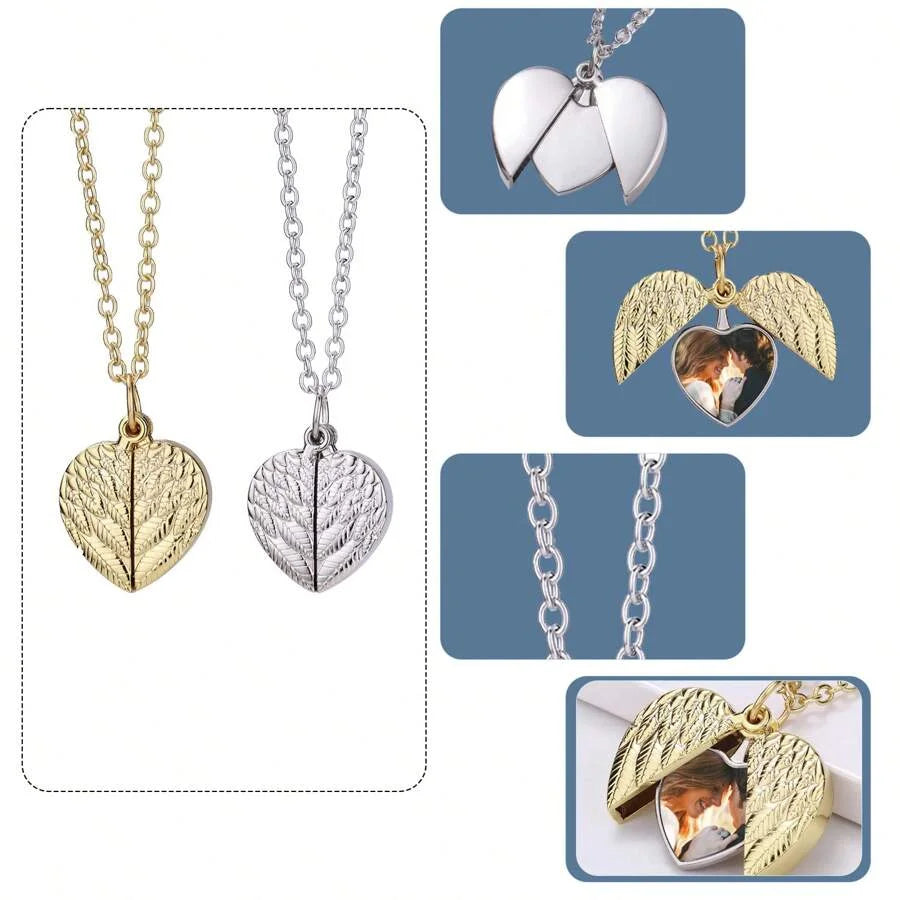 Custom photo pendant commemorative necklace, personalised heart-shaped photo angel wing pendant necklace, personalised gift