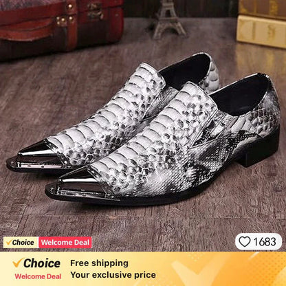 Fashion Gentleman Dressing Shoes Metal Pointed Toe Patchwork Crystal Designer Wedding Party Brand Customized Shoes Men Plus Size