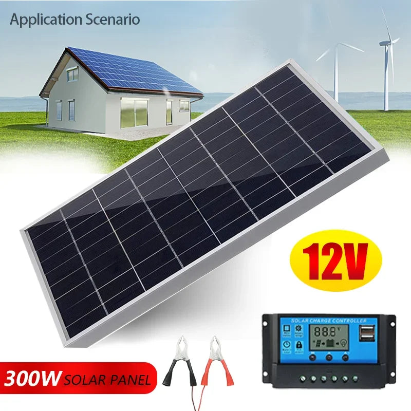 12V Solar Panel Charger Kit Complete Polycrystalline USB Power Portable Outdoor Rechargeable Solar Cell Solar Generator for Home