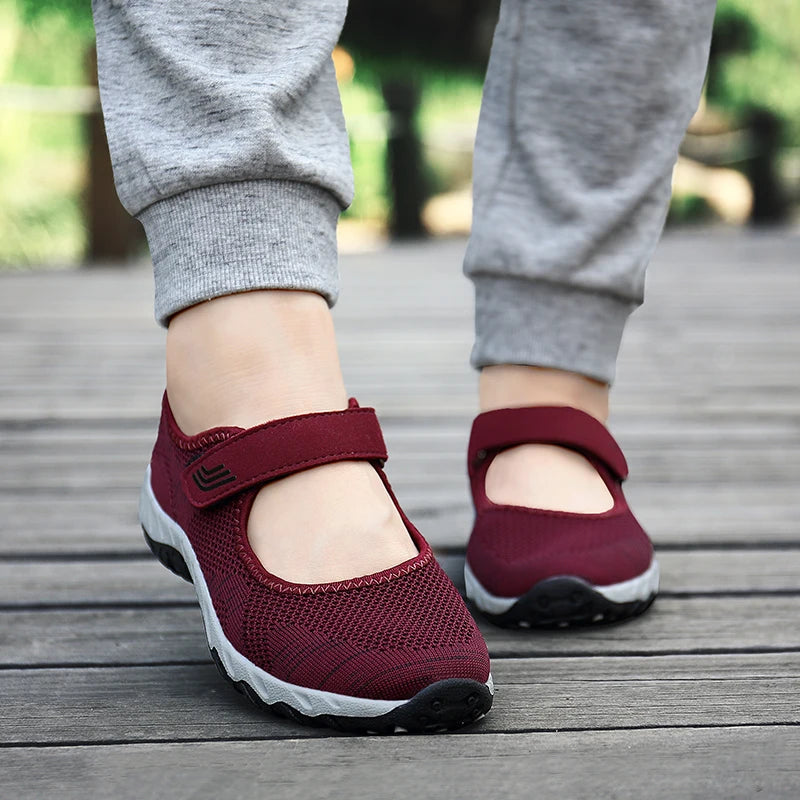 Women's Breathable Walking Shoes Ladies Fashion Mary Jane Sneakers Adjustable Working Nurse Shoes Lightweight Flats Roll