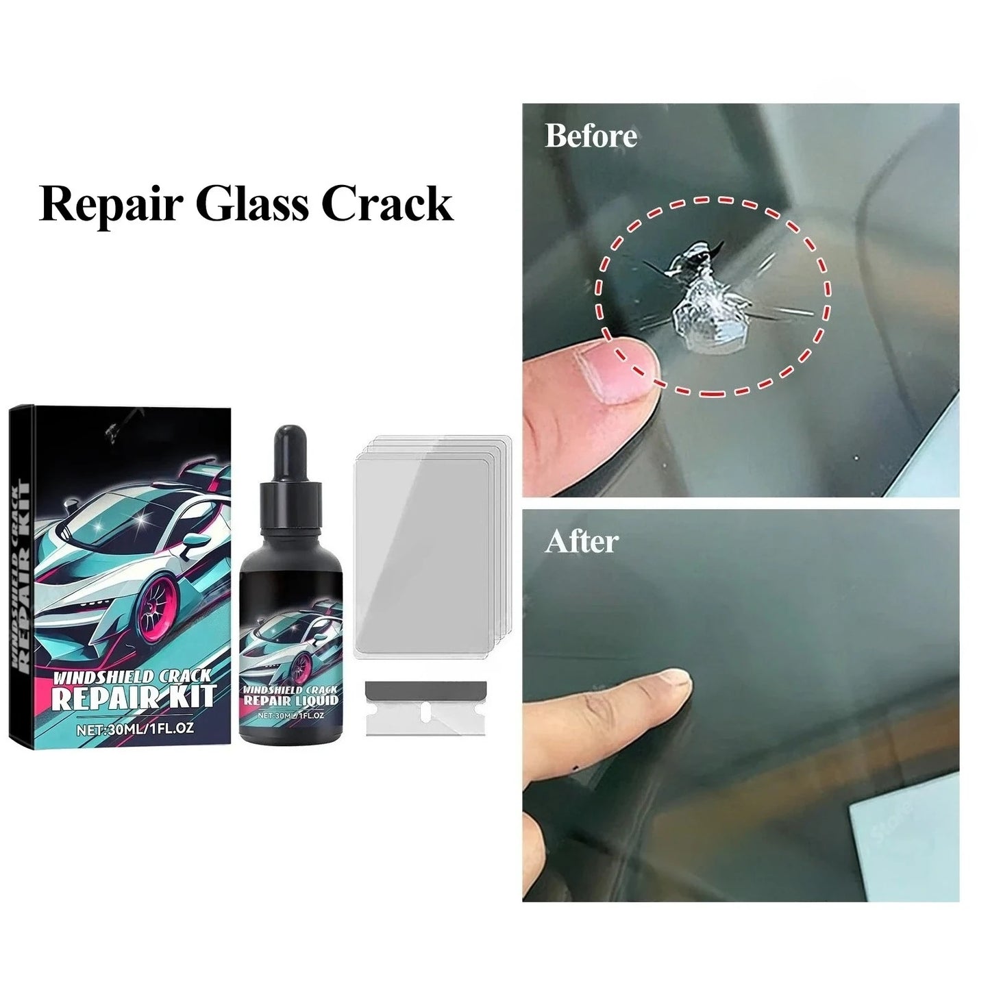 Magic Windscreen Crack Repair Set - Auto Glass Scratch Eraser for Cars Trucks Motorcycles
