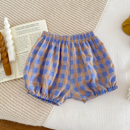 Korean Style Baby Girl Set Suspender Shirts with Shorts Purple Plaid Two Piece Suit Girls Summer Beach Casual Clothes