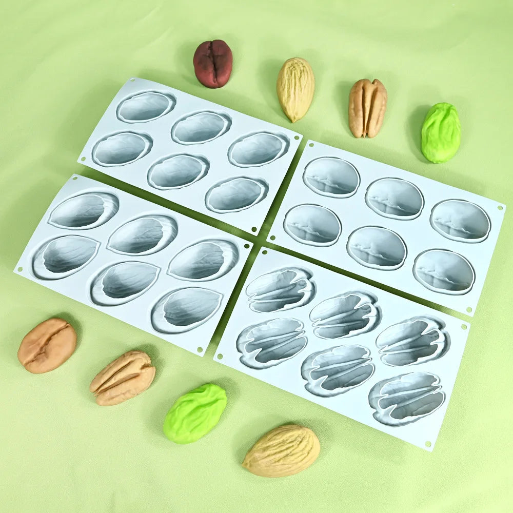 DIY Silicone Mold Nut-Shaped Pistachio/Almond/Pecan/Coffee Bean Mousse Mold Candles Chocolate Ice Mould Kitchen Cake Decor Tool