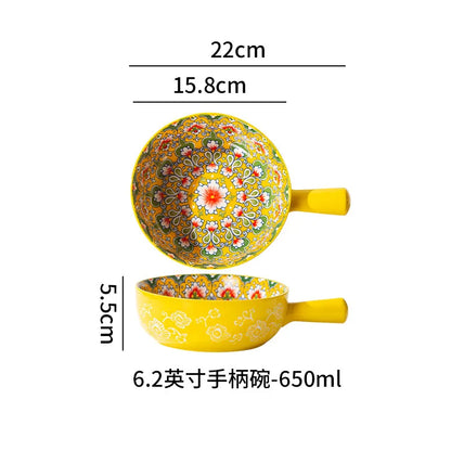 Ceramic Tableware Set Rice Bowl Serving Plate Creative Cutlery Soup Plate Noodle Handle Bowl Sauce Dish Steak Salad Fruit Plate