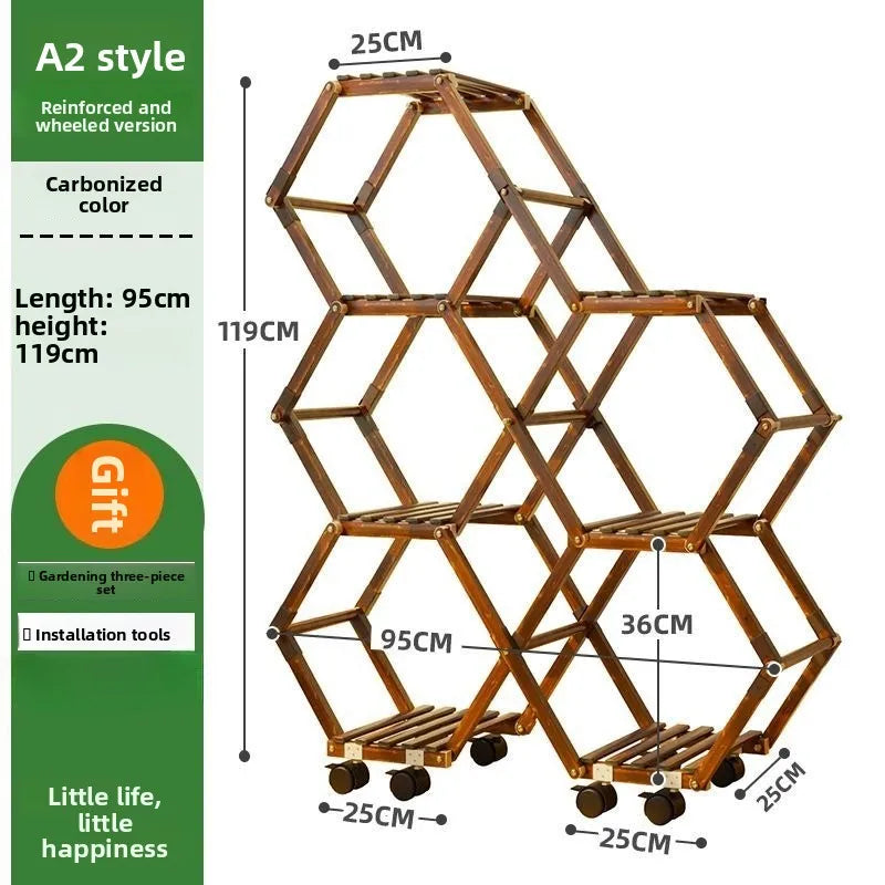 Solid Wood Plant Stand Outdoor for Multiple Plants Carbonized Wood Flower Pot Holder Heavy Duty Load Balcony Garden Home Decor