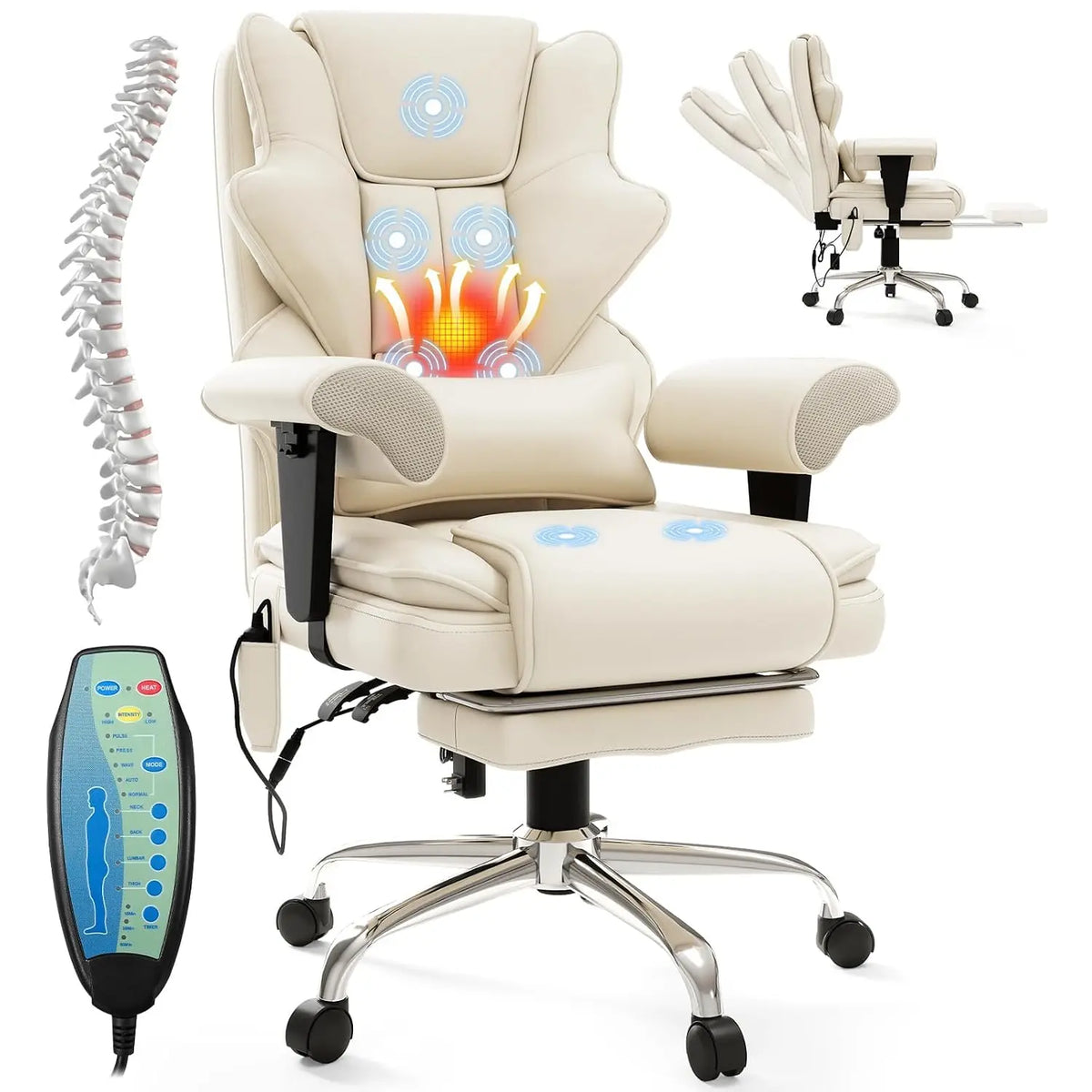 7-Point Massage Heated Office Chair with Footrest Ergonomic Adjustable Armrest for Office Study Gaming, Customized