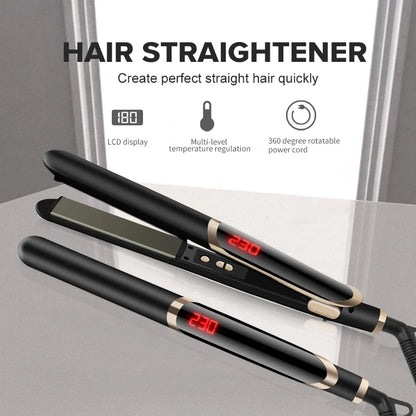 2-in-1 salon-grade ceramic plate hair straightener LCD display tourmaline infrared electric hair straightener comb