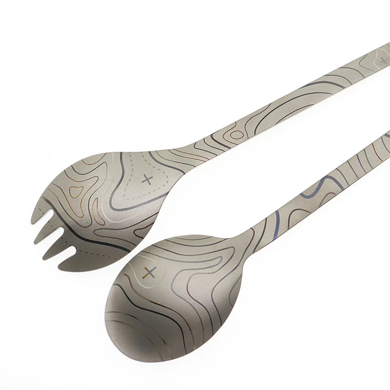 Colourful Pattern Outdoor Camping Picnic Barbecue Tableware Titanium Fork Spoon Outdoor Camping Picnic Tableware