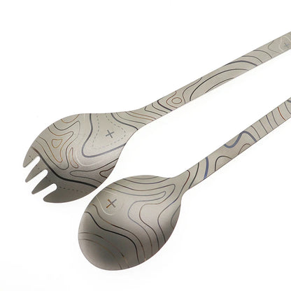 Colourful Pattern Outdoor Camping Picnic Barbecue Tableware Titanium Fork Spoon Outdoor Camping Picnic Tableware