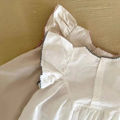 HY23086 Summer Baby Cotton Short-Sleeve Bubble Onesie Padded Pantsuit with Embroidery Fly Sleeve Romper for Crawling Baby