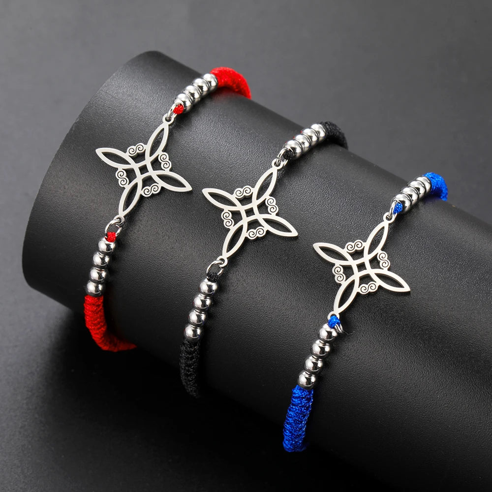 Dawapara Witch Knot Charm Bracelet for Women Celtics Knot Protection Amulet Bead Chain Stainless Steel Witchcraft Wiccan Jewelry