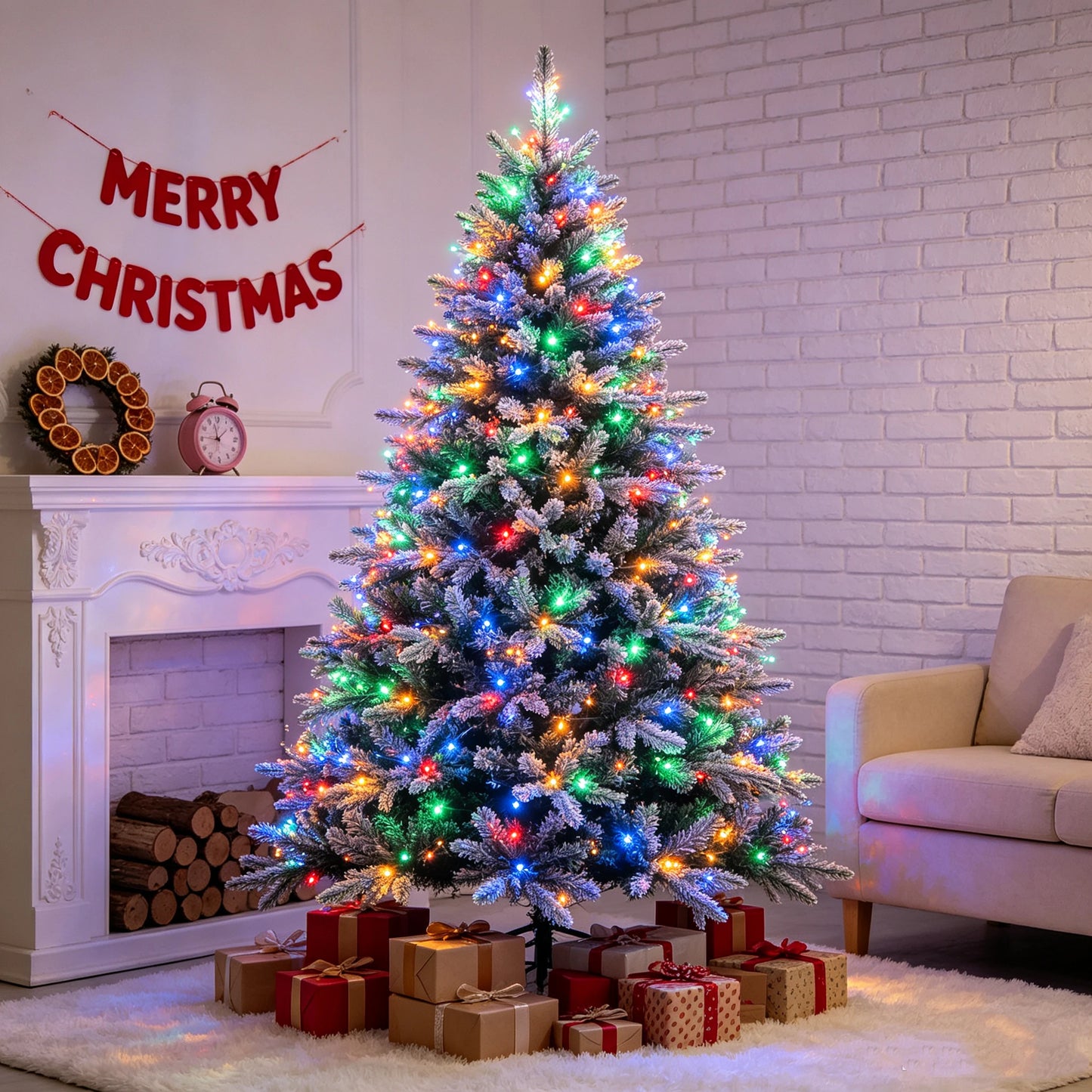 6FT Sliver Pre-Lit Artificial Christmas Tree Hinged Full Tree with Metal Stand 800 Branch Tips 300 LED Lights 11 Lighting Modes Holiday Decoration Tree for Indoor and Outdoor