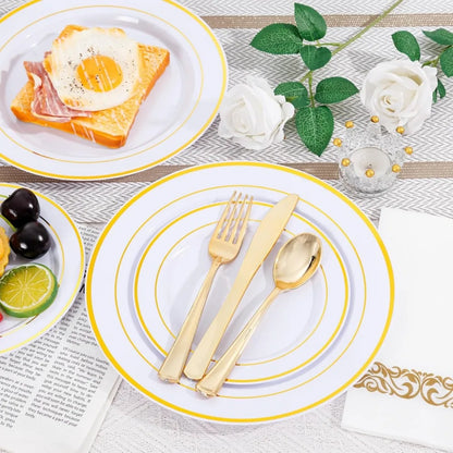 Supernal 800 Pcs Gold Plastic Dinnerware Set for 100 Guests Party Supplies
