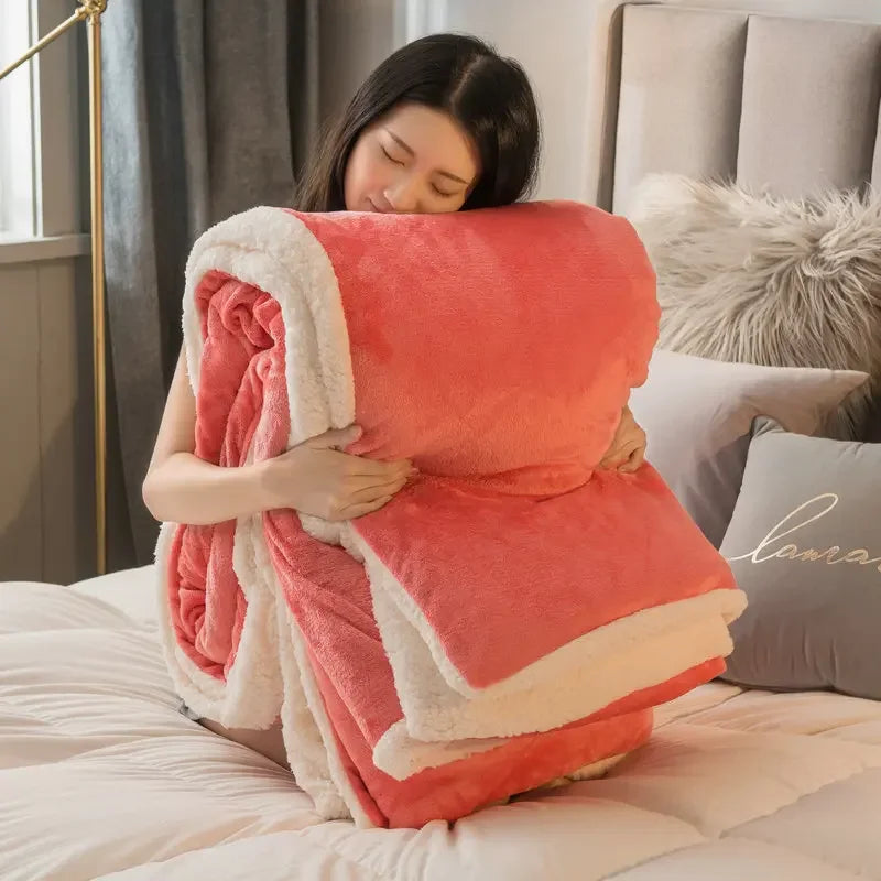 Winter Bed Blankets Solid Color Fleece Blankets Throws Adult Thick Warm Sofa Winter Blanket Super Soft Warm Duvet Cover Luxury