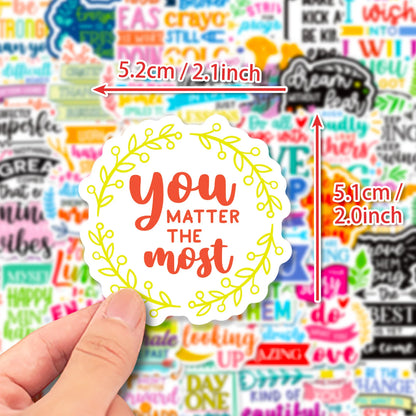 50 PCS Motivational Text Stickers English Short Sentences, Decorative Water Cup Wall Stickers