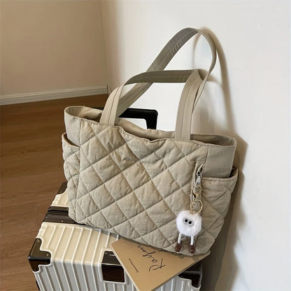 Women's Black & Beige Rhombus Quilted tote bag, Large Capacity Handbag shoulder bag with Quilted Purse for Travel Everyday Use
