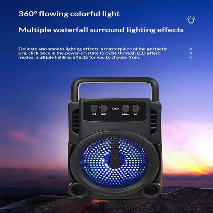 Bluetooth Speaker With Stylish Design High-Quality Sound Long Battery Life, Ambient Lighting Portable Subwoofer And Loud Volume