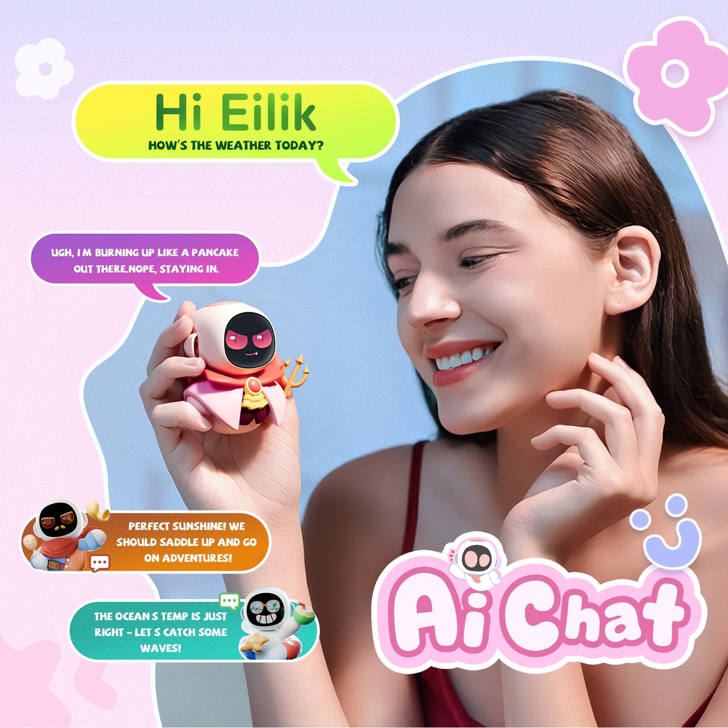 Eiliko Coral Pink - Your Tiny AI Charm Robot That Matches Every Daily Outfit, Fun Electronic Pendant Toys, for Couples and Best Friends.