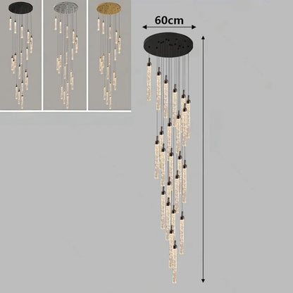 Nordic Minimalist Crystal Chandeliers Staircase Chandeliers Ceiling Lights Loft Double-Floor Rotating Minimalist Pendtant Lamps