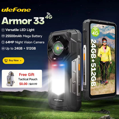 Ulefone Armor 33 4G Rugged Phone 25500 mAh 512GB ROM Up to 24GB RAM 120Hz 6.95" NFC Android 15 66W Smartphone Global Version