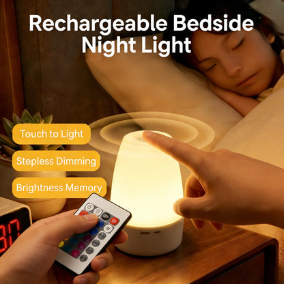 Touch LED Lights Dimmable LED Night Light Remote Control USB Rechargeable Led Table Light 3 Colors Night Lamp For Kids Gift