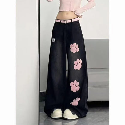 Women Blue Y2k Baggy Embroidery Jeans Aesthetic 2000s Style Boyfriend Jean Pants Vintage Harajuku Oversize Denim Trousers Summer