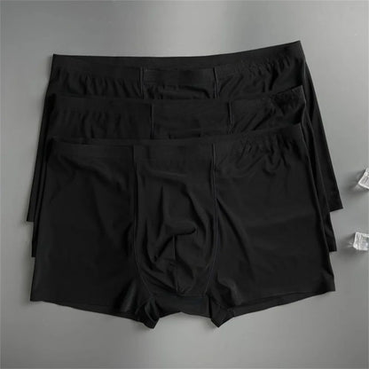 3 Pc Summer Ice Silk Underwear Men Sexy Boxers Seamless Male Underpants Plus Size Ultra-thin Trunk Shorts