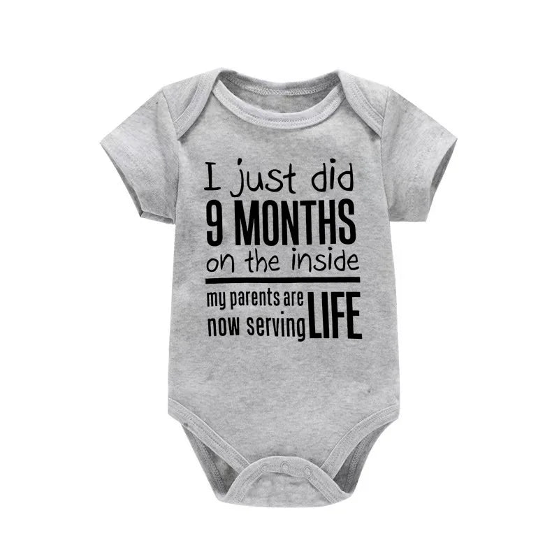 Funny "I Just Did 9 Months" Letter Print Newborn Bodysuit Casual Short Sleeve Jumpsuit Infant Baby Boys Girls Outfit Baby Onesie