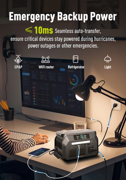 IEE P800 Portable Power Station, 512Wh LiFePO4 generator,1600W Peak Solar Generators, 800 wat power source,2x800W AC Outlets Lightweight & Quiet Solar Generator for Camping, Home Emergency, RV & Outdoor Travel