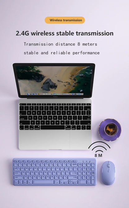 Fashion Keyboard and Mouse Set Wireless PC Gamer Keyboards and Mouse Kit Ultra Thin Office Ergonomic Gaming Keypad Mice Purple
