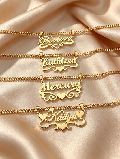 Personalized custom name jewelry necklace, featuring 5 different styles, crafted from 18k gold stainless steel, perfect for ever