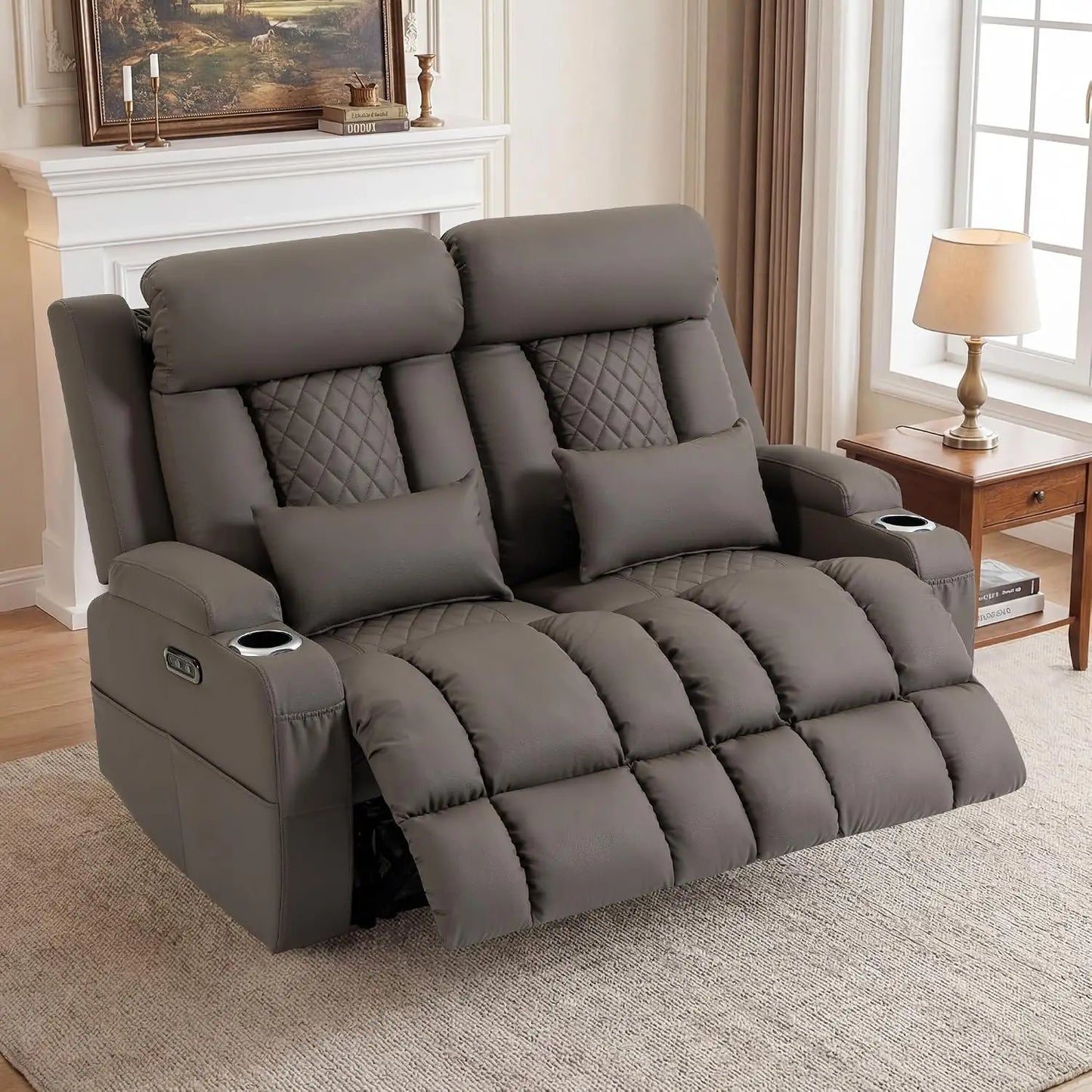 Electric RV Loveseat Recliner Sofa, Cat-Friendly Power Reclining Sofa Couch with Adjustable Headrest, Wall Hugger, Custom