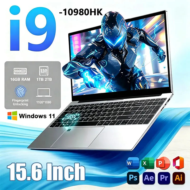 New 15.6" Portable LaptopIntel Core I9-10980HK 32GB RAM 2TB SSD Windows 11 5000mAh Fingerprint Office Gaming Notebook PC