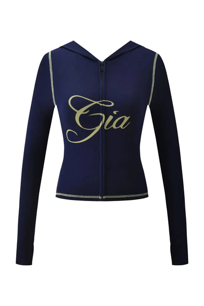 GIA Front Shoulder Slim Fit Jacket Pants Set with Letter Print Design Hooded Zipper Snake Pattern Short Fit Streetwear