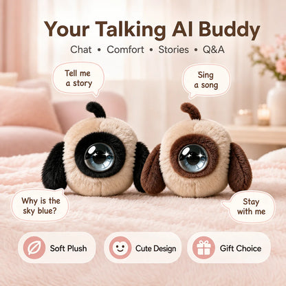 Color-block One-eyed AI Plush Toy Cute Ball Shape with LED Screen Smart Voice Interactive Robot Storytelling Kids Emotional Comp