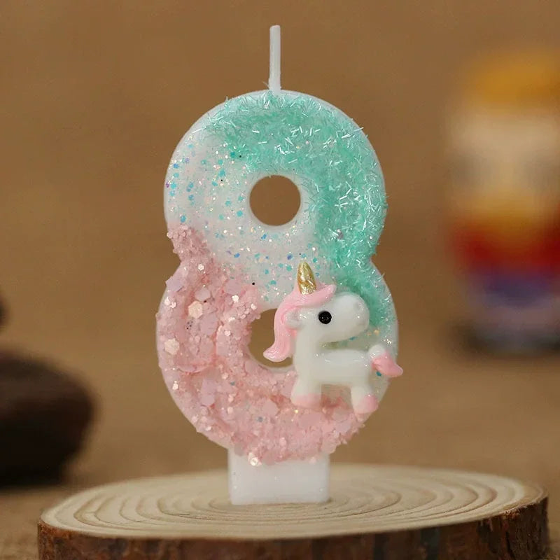Birthday Candle 0-9 Number Birthday Party Cake Candle Pink Unicorn Birthday Candles for Cake Blue Children's Birthday Decor
