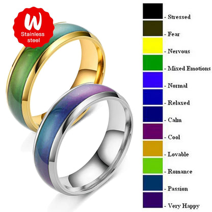 2 Colors Stainless Steel Changing Color Rings Mood Emotion Feeling Temperature Ring for Women Men Couples Ring Tone Jewelry Gift