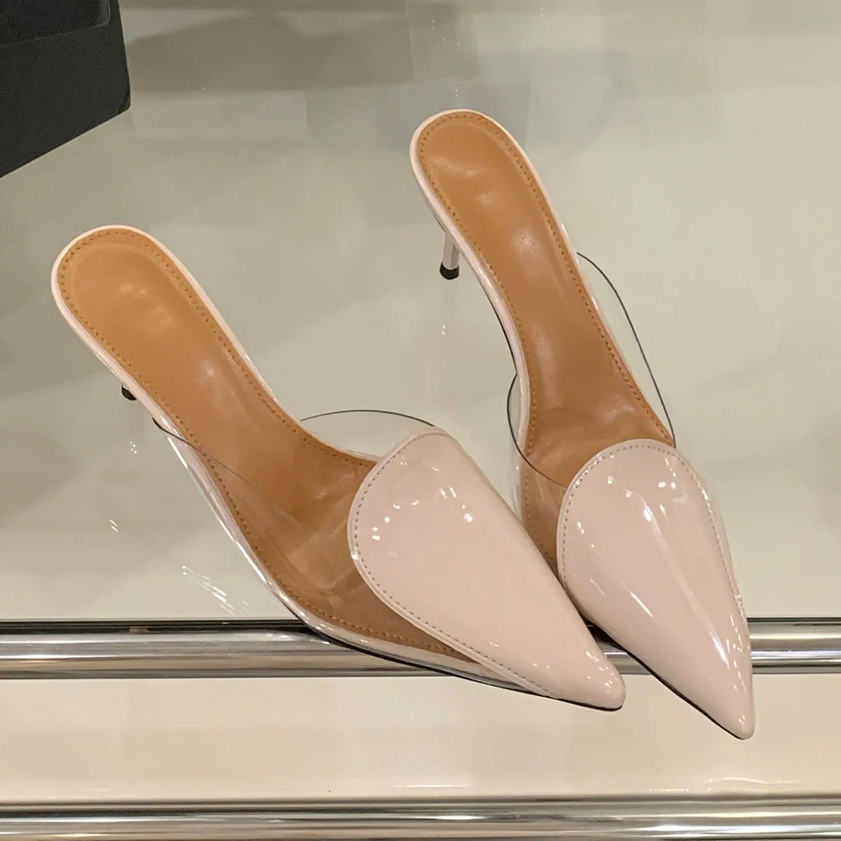 Heart Shaped Women Pumps Elegant Pointed toe Transparent PVC Slingbacks Stiletto High heels Party Shoes