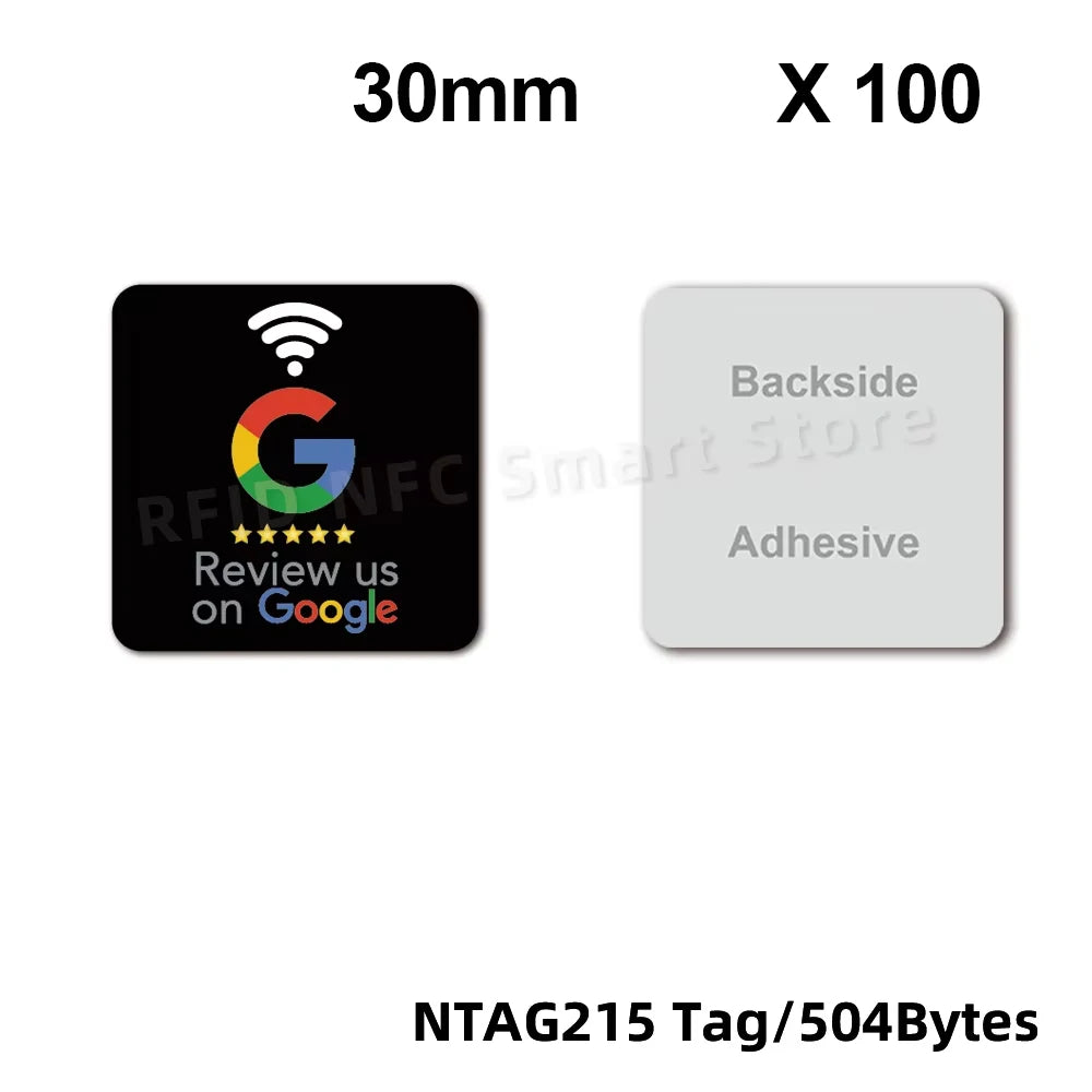 NFC215 Google Review Stickers 504Bytes 30mm Waterproof NFC Review Sticker Review Us on Google Sticker 13.56MHz NFC Tags Stickers