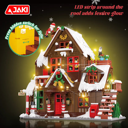 JAKI Christmas Wooden House Model Assembly Toy Home Creative Ornament Building Blocks Set Christmas Gift for Boys and Girls
